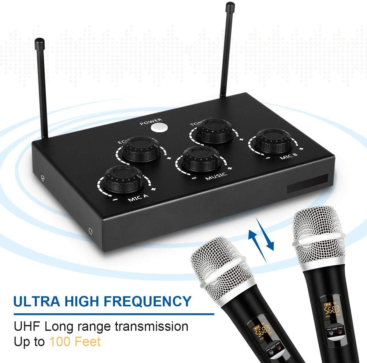Rybozen Dual UHF Karaoke Mixer with Optical, Coaxial & AUX