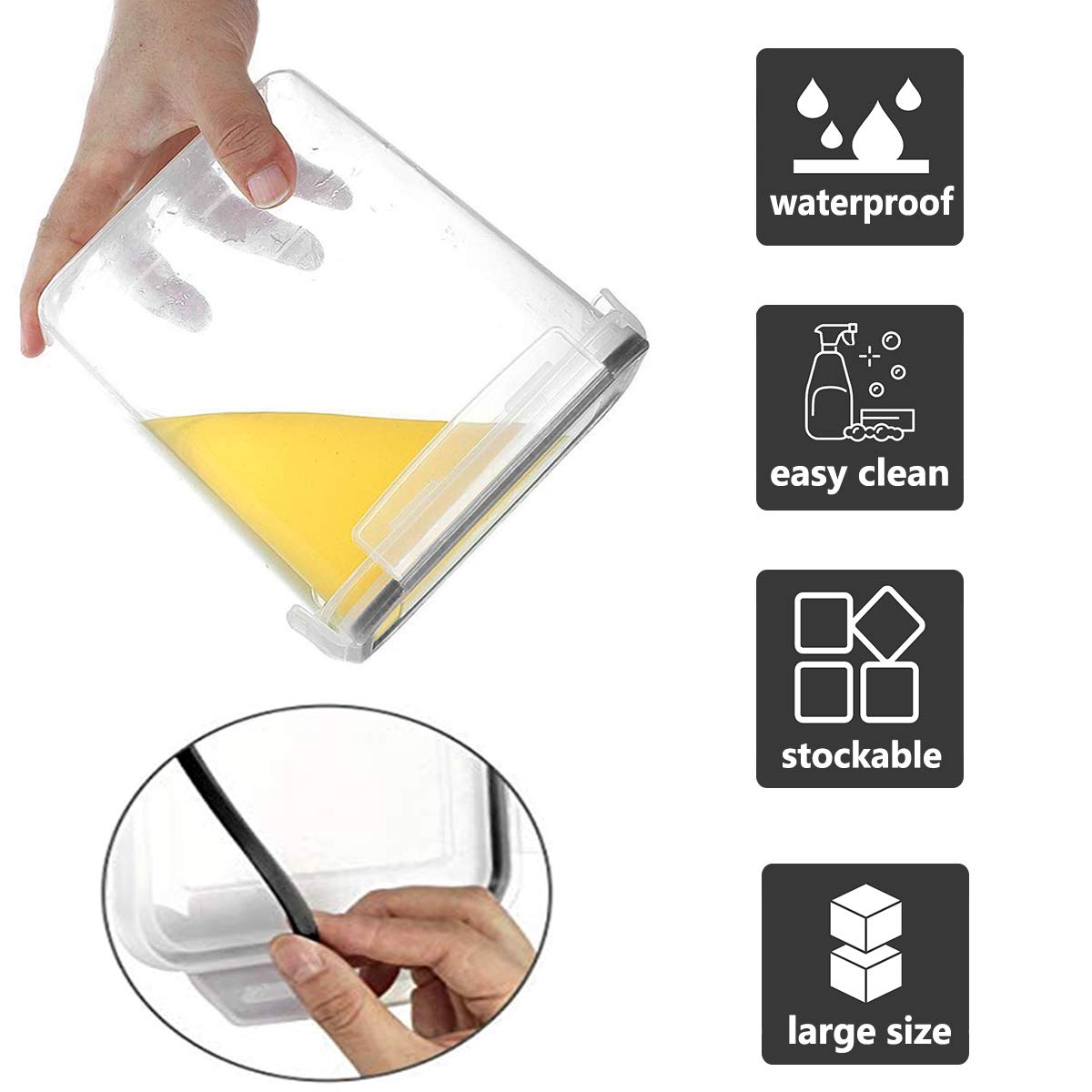 Large Food Storage Containers 8 Pieces - YORUKAU BPA Free Pantry & Kitchen Organization Containers with Black Airtight Lids - Dishwasher Safe - Sugar, Flour, Cereal Container - Plastic Storage Bins