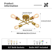Ganeed Gold Modern Ceiling Light Fixture Industrial 4-Light Ceiling Lamp Semi Flush Mount Chandelier Ceiling Lighting for Farmhouse Kitchen Bedroom Living Room, E27 Base(Bulb Not Included)