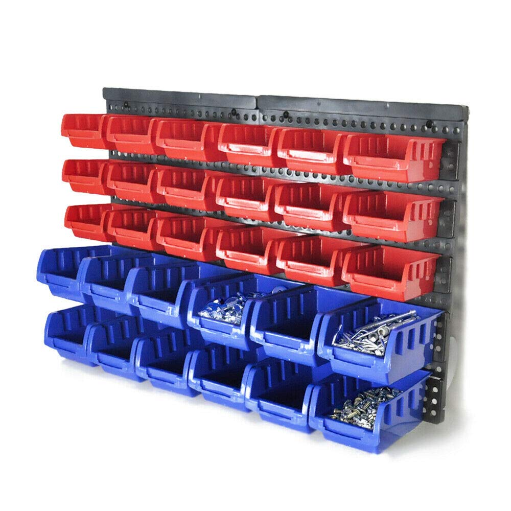 30 Tool Storage Bins Wall Mounted Organiser Parts Garage Workshop Box Shed Rack