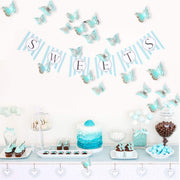 Pinkblume Silver Blue Butterfly Decorations Stickers 27PCS