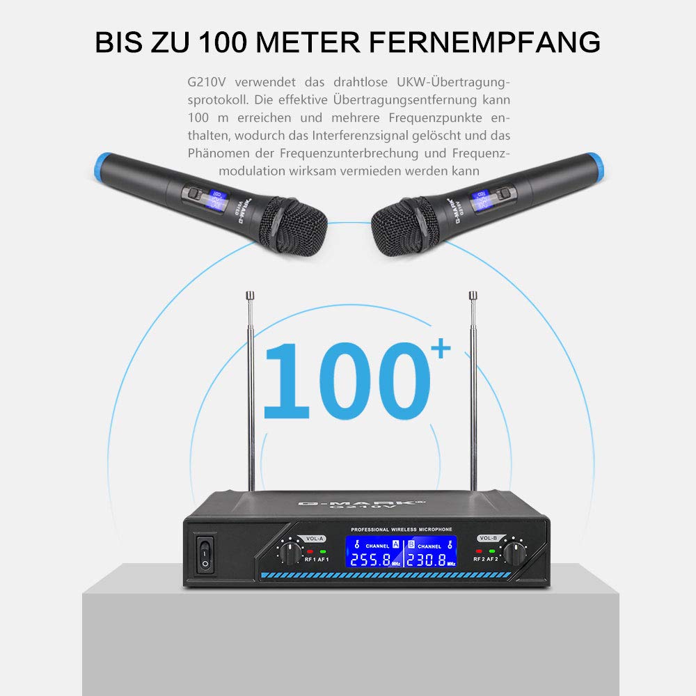 G-MARK G210V Wireless Microphone Set Wireless Microphone Professional 2 Channel Karaoke Microphone for Party Singing in The Church