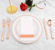 200 Pieces Disposable Dinnerware Set Include Rose Gold Plastic Plates, Rose Gold Silverware, Rose Gold Cups, Linen Like Paper Napkins, Service for 25 Guests, Enjoylife (Rose Gold)