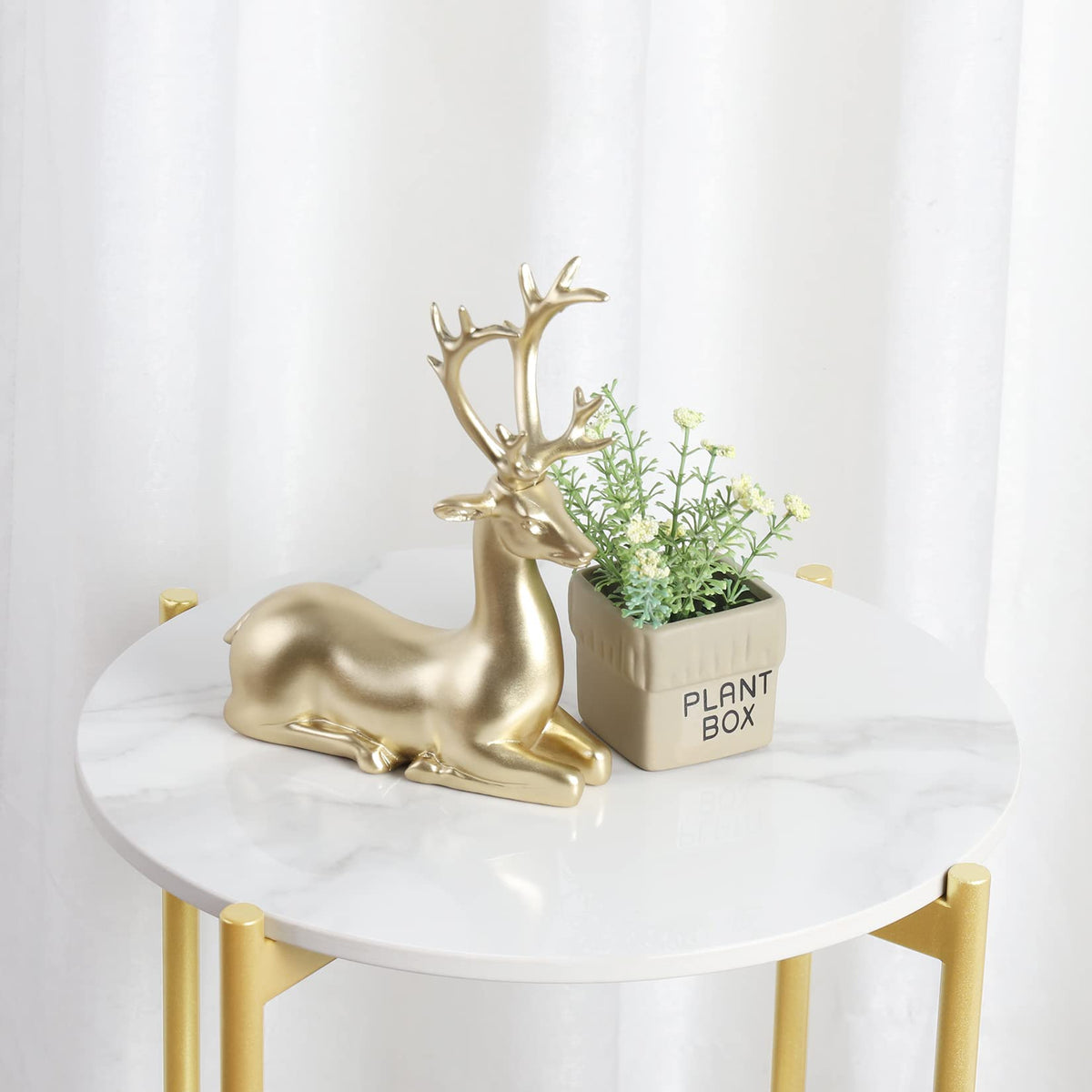 2-Tier Sintered-Stone Side Table – White & Gold
