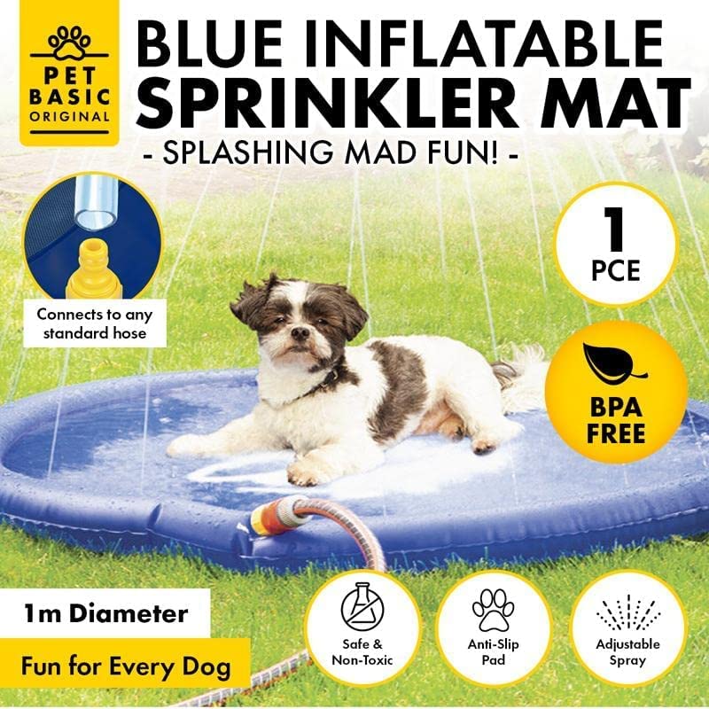 Blue 1 m Inflatable Dog Sprinkler & Splash Mat with Anti-Slip Pad