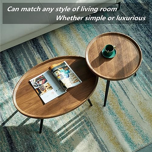 2-Piece Round Coffee Table Set – Wood Finish
