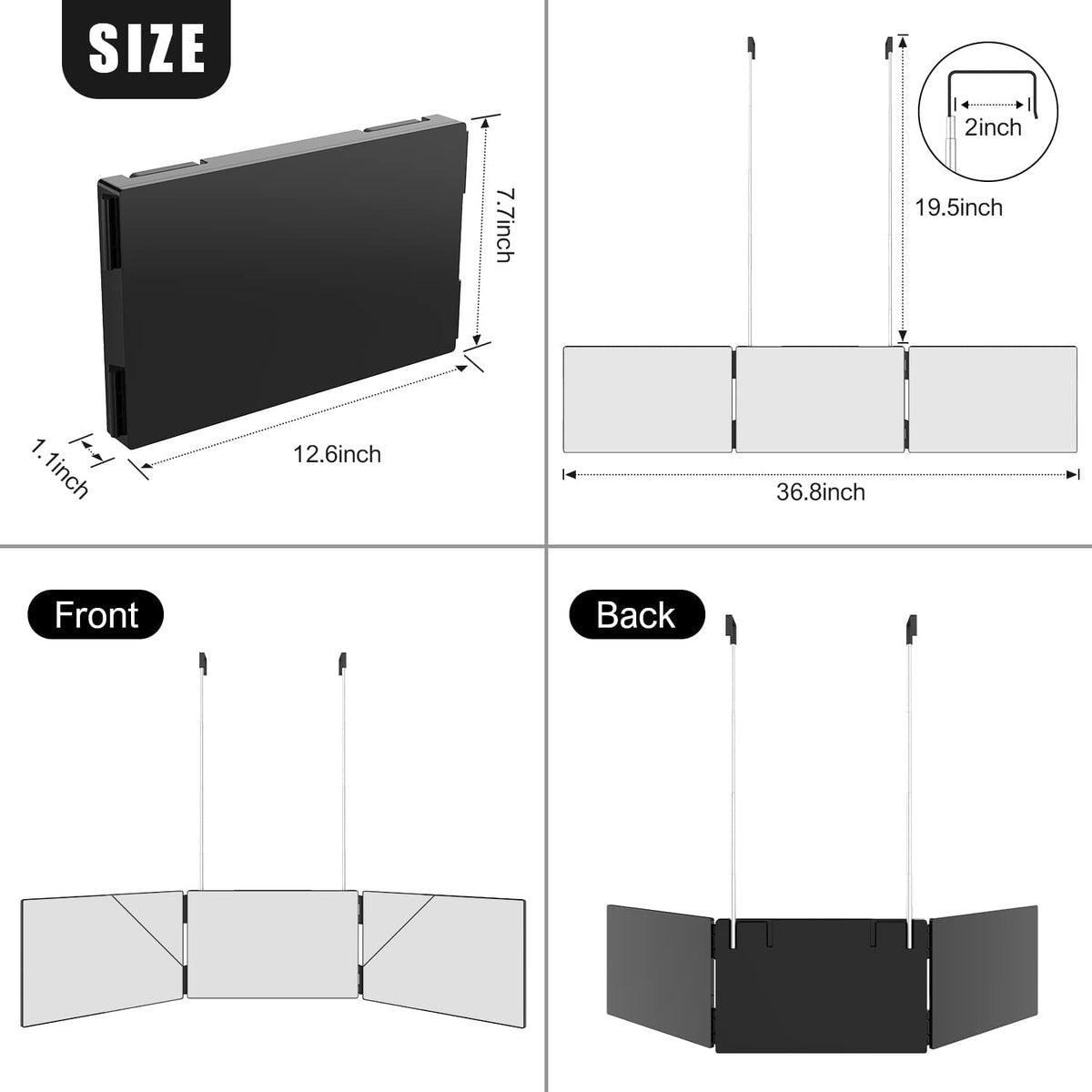 Tri-Fold Self-Haircut Mirror with 10× Detail Mirror