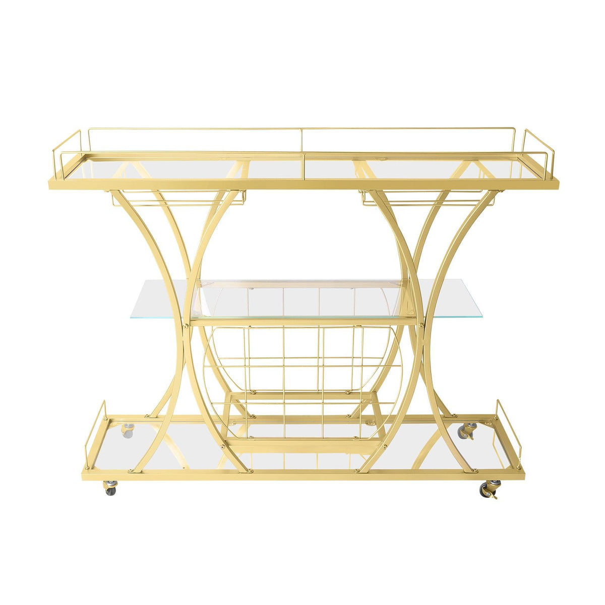 3-Tier Gold Bar Cart with Glass & Wine Racks
