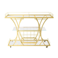 3-Tier Gold Bar Cart with Glass & Wine Racks