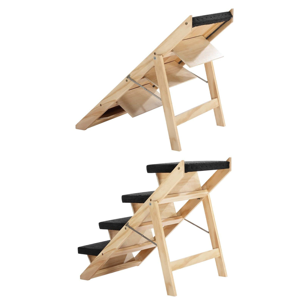 2-in-1 Foldable Pine Pet Ramp & 4-Step Stairs – 60 kg