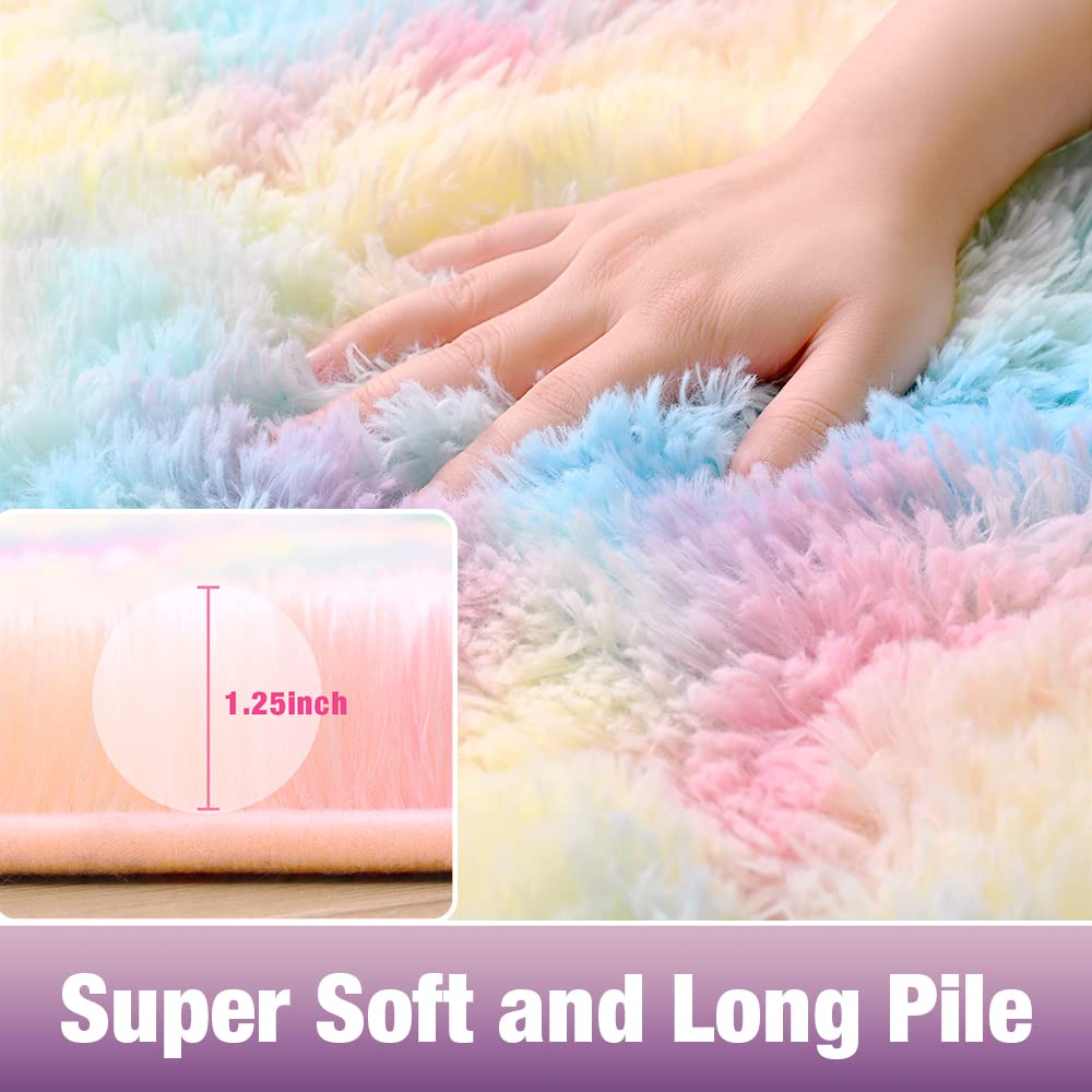 Rainbow Fluffy Rug, 4x5.9 Feet