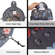 Portable Lazy Drawstring Makeup Bag Travel Cosmetic Bag Pouch Toiletry Organizer Waterproof Large for Women and Girls (Flower)