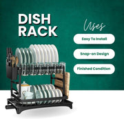 2-Tier Dish Rack with Knife, Cup & Board Holders