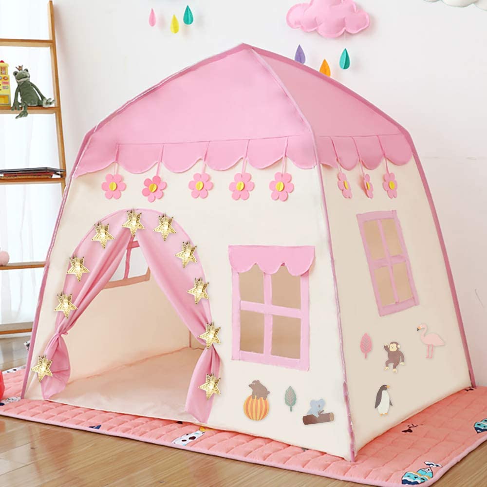 Princess Castle Play Tent Kids Teepee Tent Large Children Playhouse Oxford Fabric Children Playhouse for Indoor Outdoor with Carry Bag Portable Playhouse Boys & Girls Birthday Gift