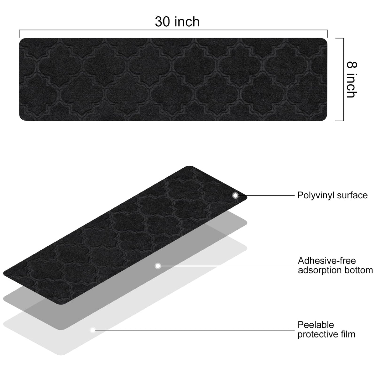 76 × 20 cm Black Adhesive Stair Treads – 15 Pack