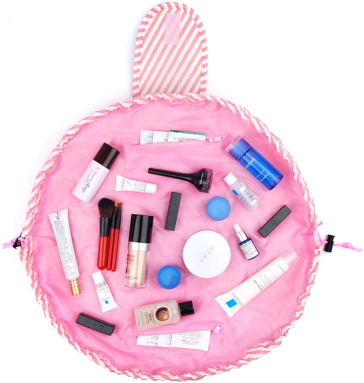 Pink-Stripe Drawstring Makeup & Toiletry Bag