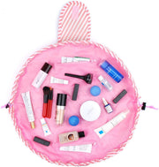 Pink-Stripe Drawstring Makeup & Toiletry Bag