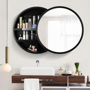 Luxsuite Mirror Bathroom Cabinet Round Medicine Vanity Round Wall Mirrored Cupboard with Storage Sliding Door Black 60cm Diameter