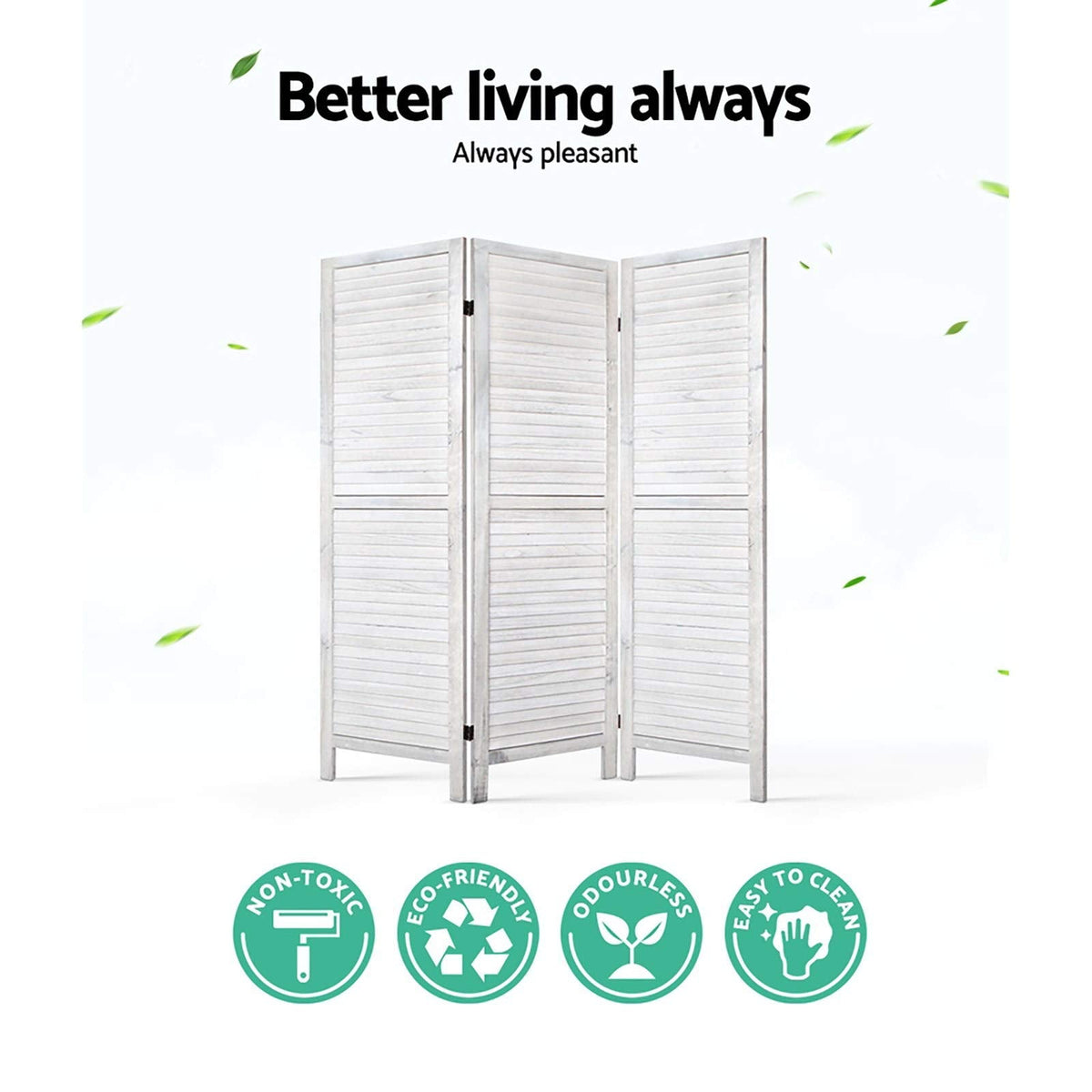 3-Panel Paulownia Wood Folding Room Divider