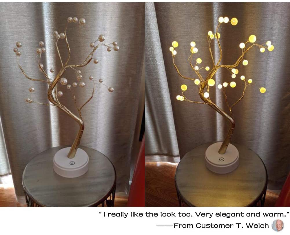 Bonsai Tree Light with 36 Pearls LED Adjustable Branch Tree Lamp Decoration Battery/USB Operated Night Light for Bedroom Christmas Party Indoor Decoration (Warm White)
