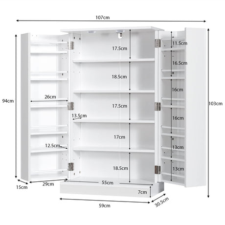 2-Door Pantry Cabinet w/ 6 Adjustable Shelves, 17-Tier Buffet Sideboard, Kitchen Storage Cabinet, Space-Saving Cupboard for Dining Room, Living Room & Entryway, White