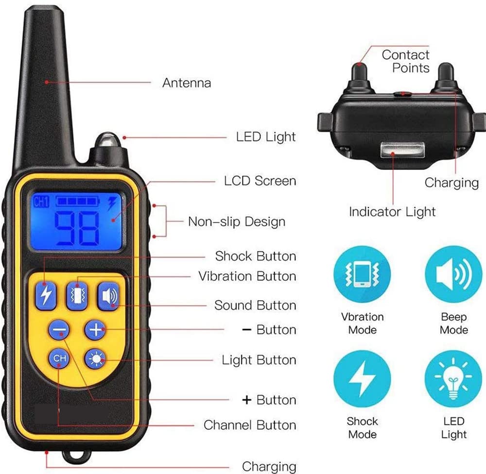 Dog Training Collar ,Long Range 2600ft Rechargeable Shock Collar ,100% Waterproof Dog Shock Collar with Remote and 4 Training Modes, Beep, Vibration , LED Light and Shock,0~99 Shock L (3 receivers)