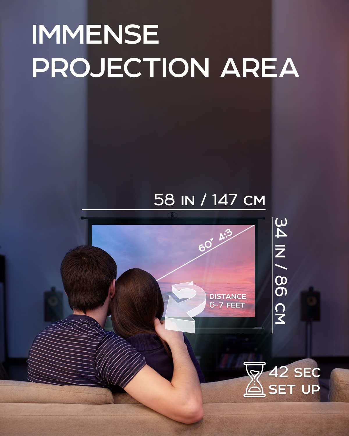 Projector Screen with Stand 60 inch - Indoor and Outdoor Projection Screen for Movie or Office Presentation - 16:9 HD Premium Wrinkle-Free Tripod Screen for Projector with Carry Bag and Tight Straps