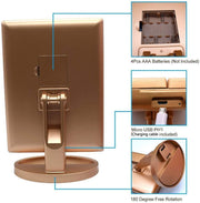 Gold Tri-Fold LED Vanity Mirror – 1×, 2× & 3× Magnification