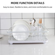 43 cm White 2-Tier Dish Drying Rack with Rotating Drain Spout