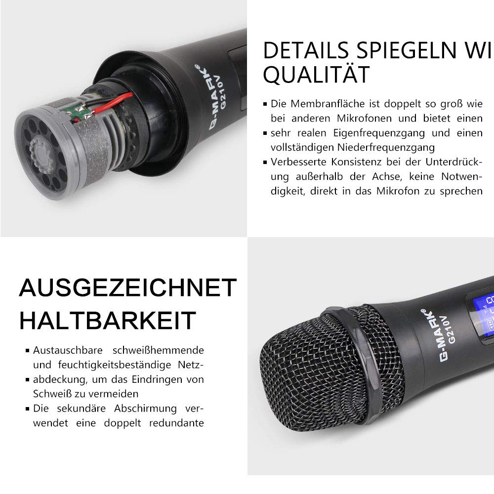 G-MARK G210V Wireless Microphone Set Wireless Microphone Professional 2 Channel Karaoke Microphone for Party Singing in The Church