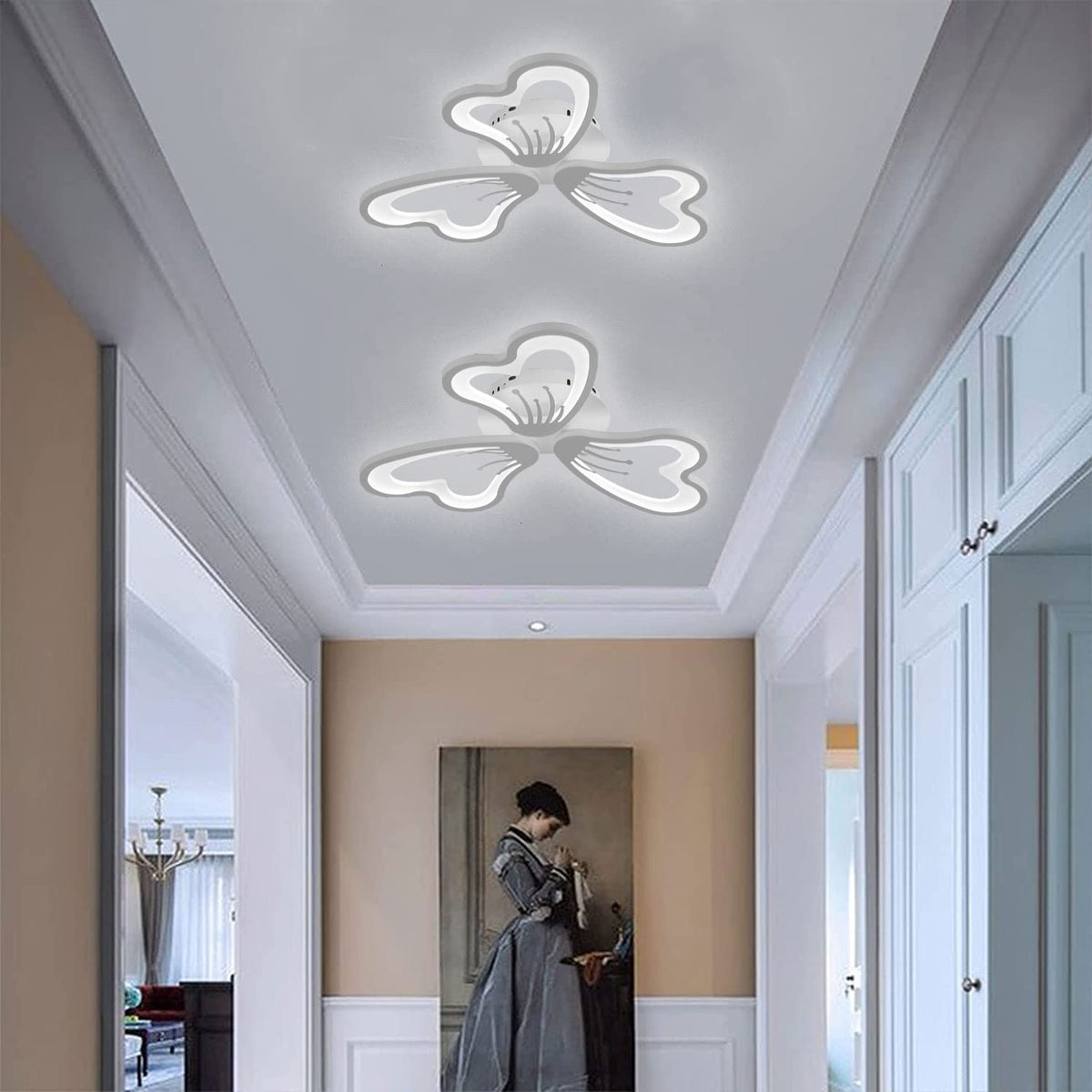 LED Modern Ceiling Lamp, 33W 21.6" Dimmable Remote Control Flower Shape Close to Ceiling Light Fixture, Creative Design Acrylic Ceiling Chandelier for Bedroom Kitchen Hallway Asile, White