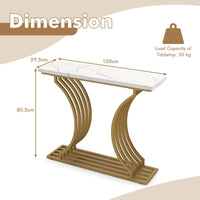 100 cm Gold Console Table with White Faux-Marble Top & Shelf