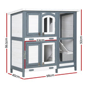 Multi-Level Fir-Wood Small-Animal Hutch with 2 Trays – 98 × 45 × 92 cm