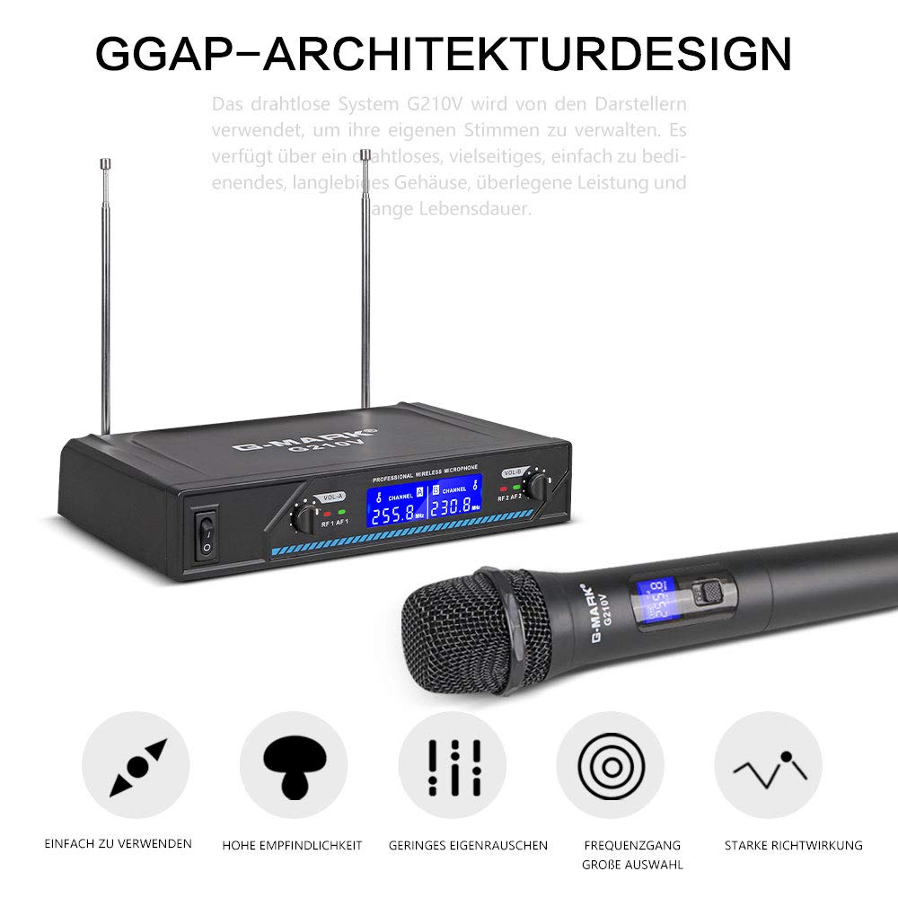 G-MARK G210V Wireless Microphone Set Wireless Microphone Professional 2 Channel Karaoke Microphone for Party Singing in The Church