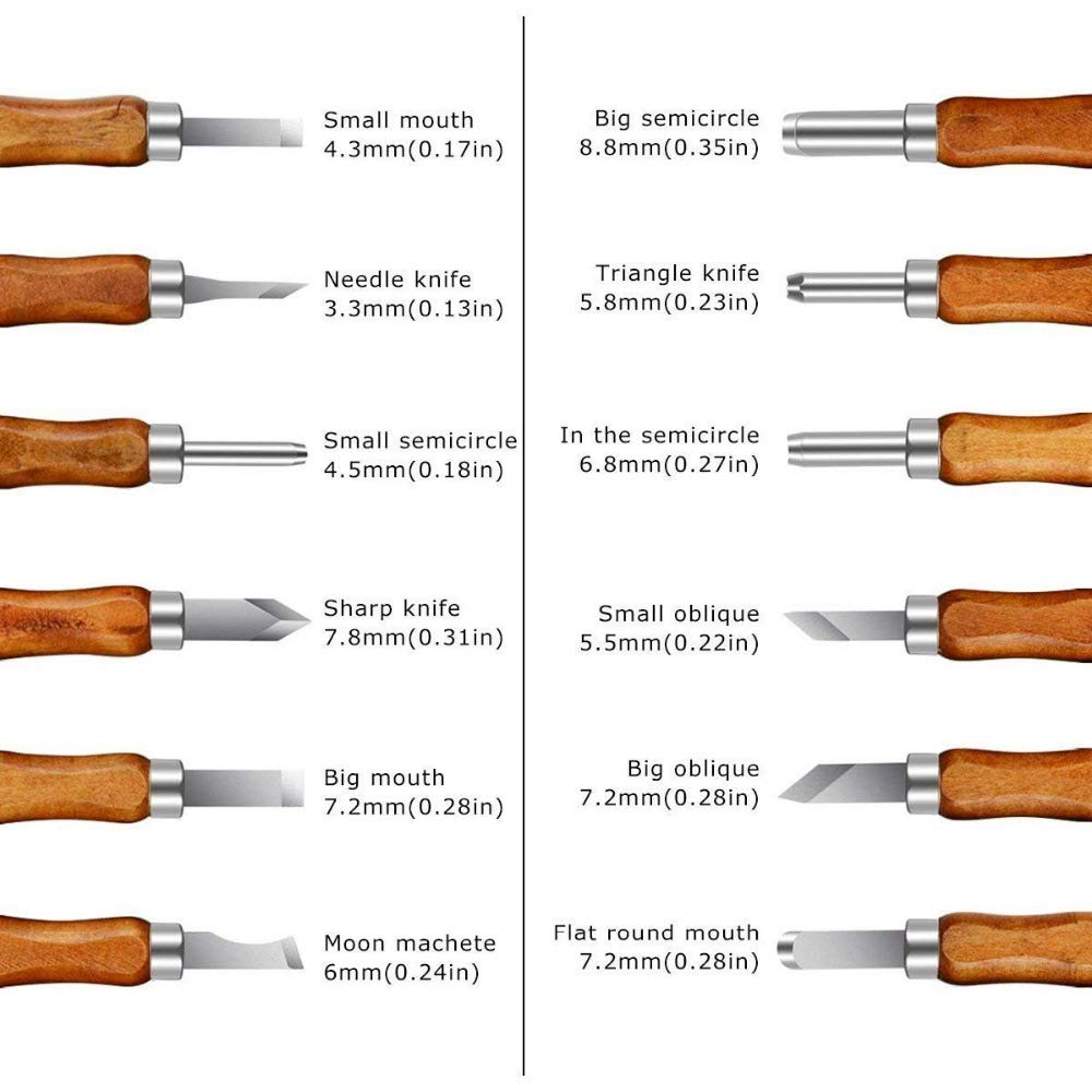 12-Piece SK5 Wood-Carving Knife Set with Whetstone & Bag