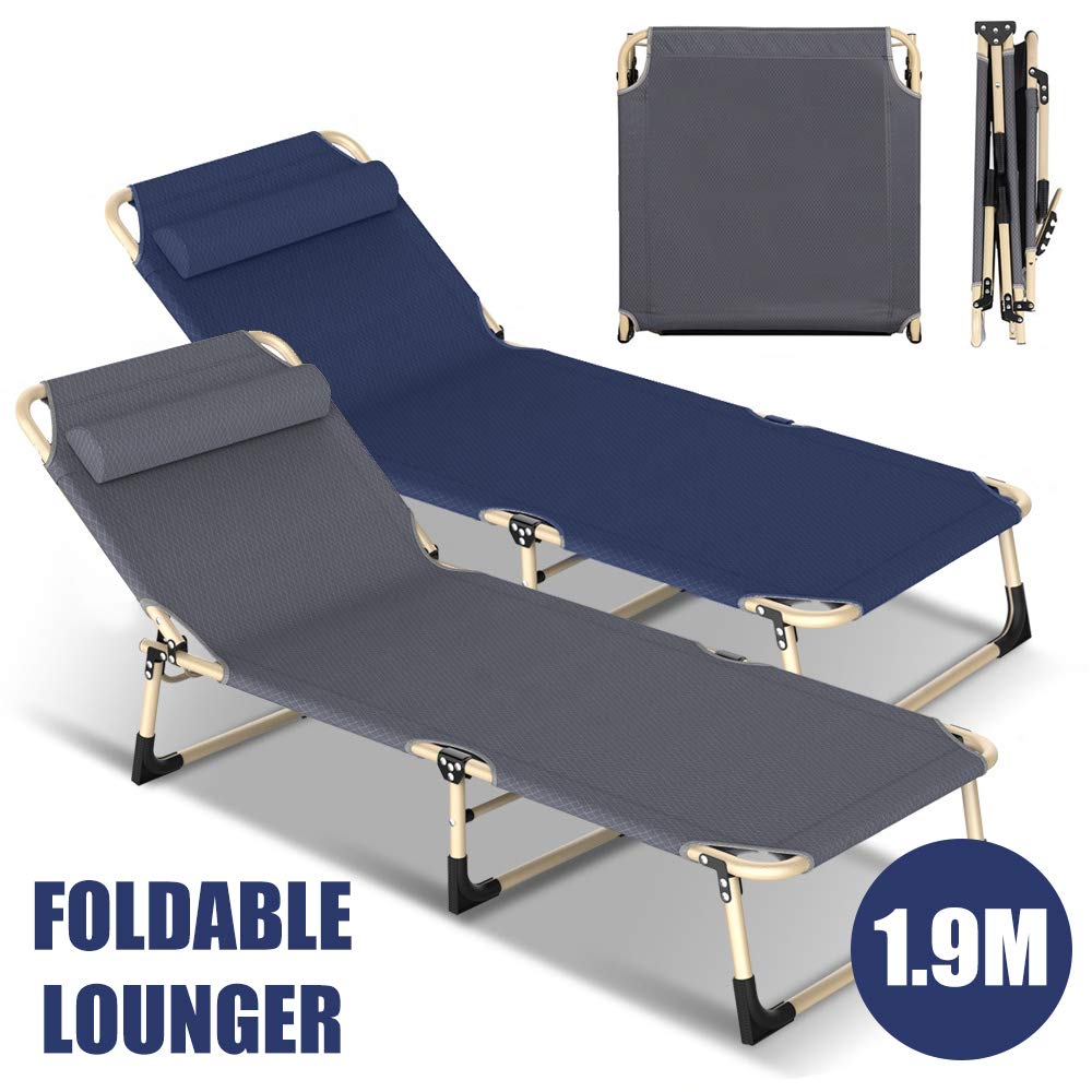 4-Position Folding Camping Lounger with Pillow – Up to 136 kg