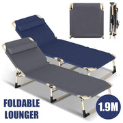 4-Position Folding Camping Lounger with Pillow – Up to 136 kg