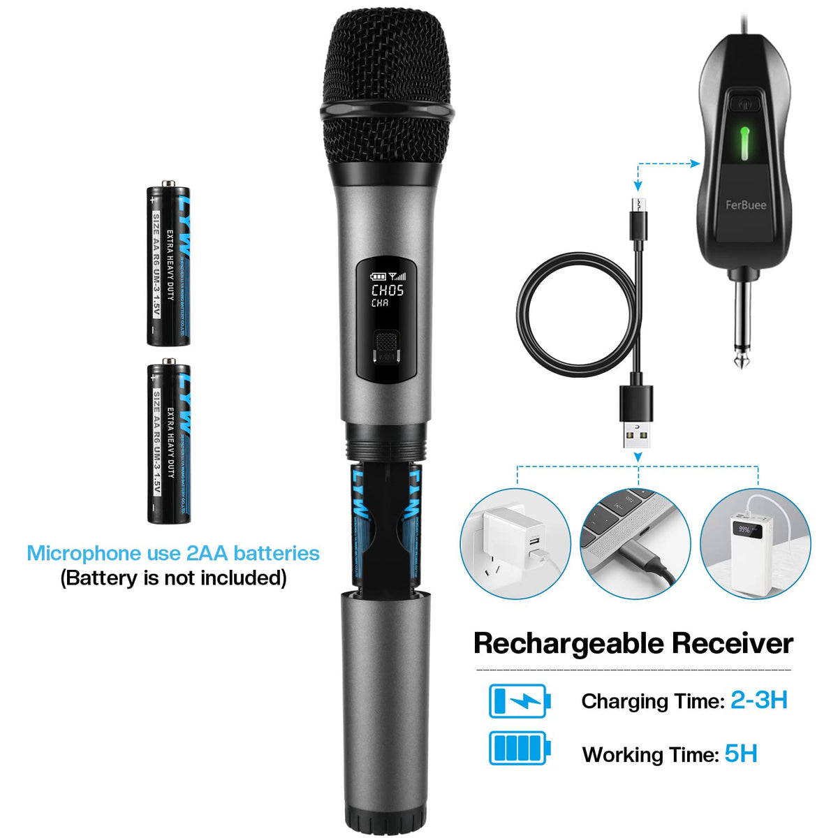 Kydinmo Single Wireless Dynamic Microphone with Plug-In Receiver