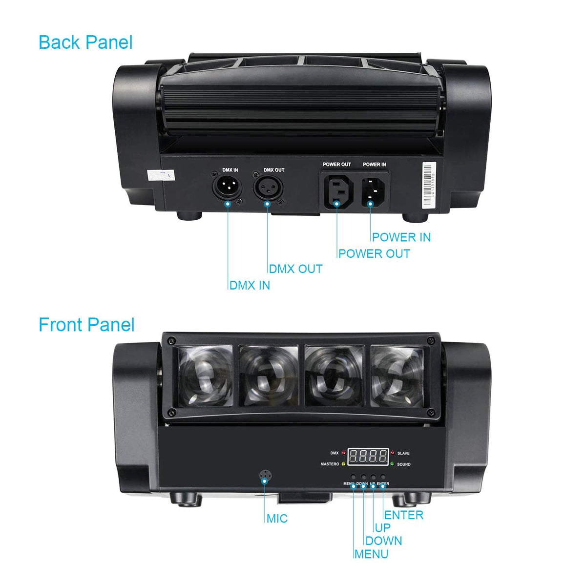 Party Lights DJ/Disco Lights, 8x3W Mini Spider Moving Head LED Beam Stage Light RGBW, Sound Activated/DMX-512 Control for Party, bar, Celebration, Concert, Club