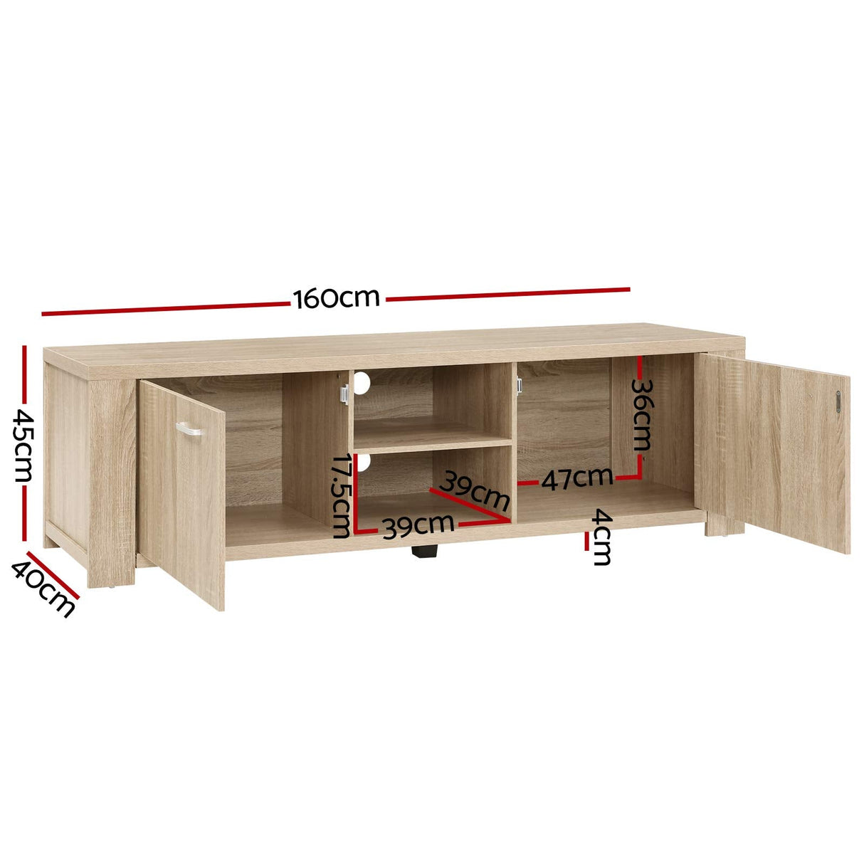 TV Unit 160cm Length Timber Entertainment Unit TV Cabinet, Wood