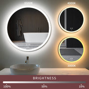 28 Inch Acoustic Control LED Bathroom Mirror, Easy to Install Round Vanity Mirror, Color Temperature Adjustable, Anti-Fog Dimmable Lights, Wall Mounted Mirror with Smart Touch Button