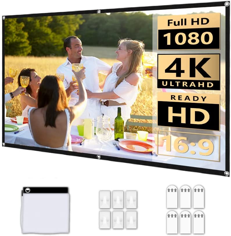 100 Inch Projector Screen, Portable and Foldable Projector Screen, Double Sided Video Projector Screen for Indoor, Outdoor, Wrinkle Free
