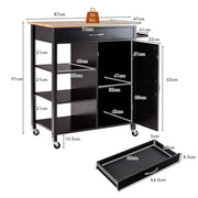 Rolling Kitchen Island with Rubberwood Top & Cabinet