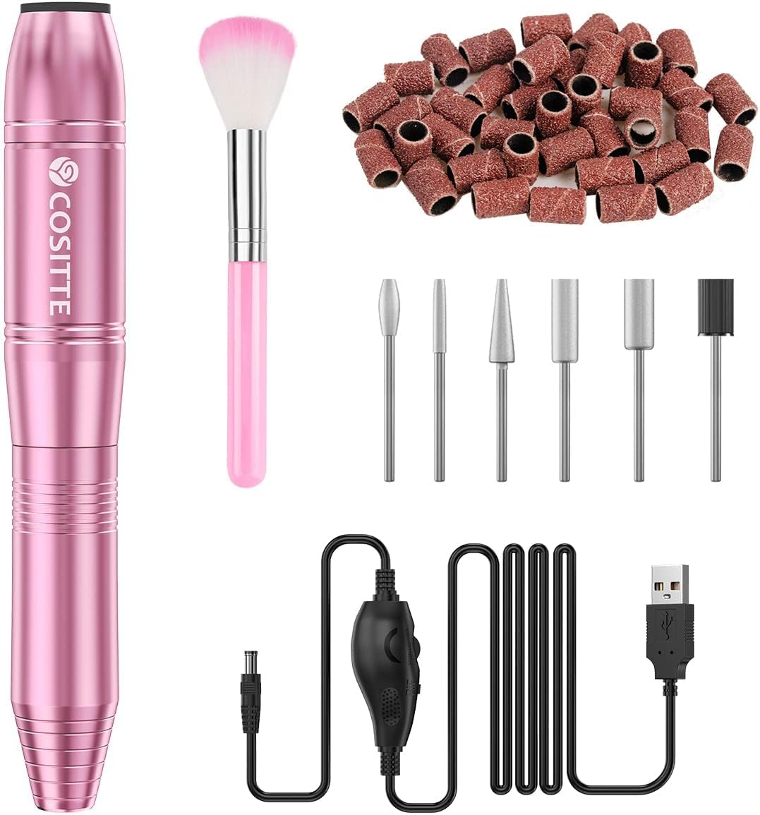 COSITTE USB Electric Nail Drill Kit – Pink, 20,000 rpm