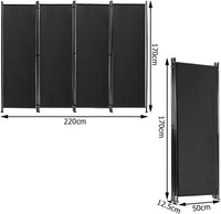 4-Panel Black Polyester Privacy Divider with Steel Frame