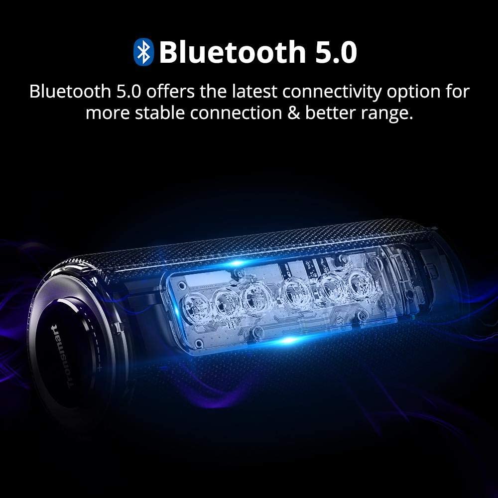 Waterproof Bluetooth Speakers, Tronsmart T6 Plus 40W Outdoor Speakers Bluetooth 5.0, IPX6 Portable Wireless Speakers with Tri-Bass Effects, 15-Hour Playtime with 6600mAh Power Bank, TWS, Built-in Mic