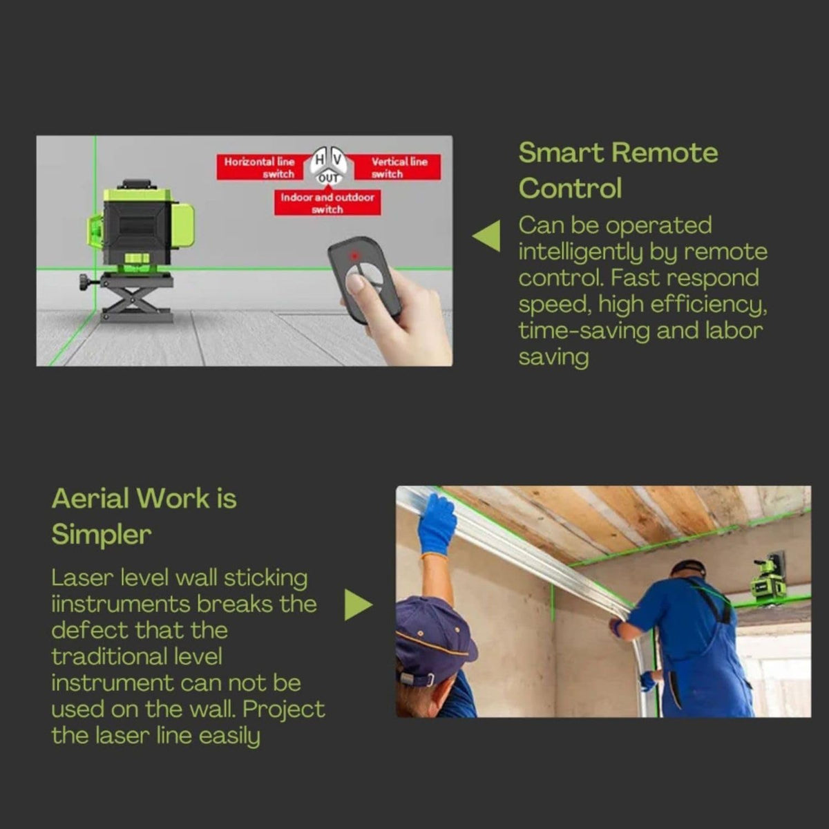 Laser Level, Green Light, 360° 4D 16 Lines, DIY Indoor Home Improvement Project Hand Tools
