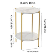 2-Tier Sintered-Stone Side Table – White & Gold