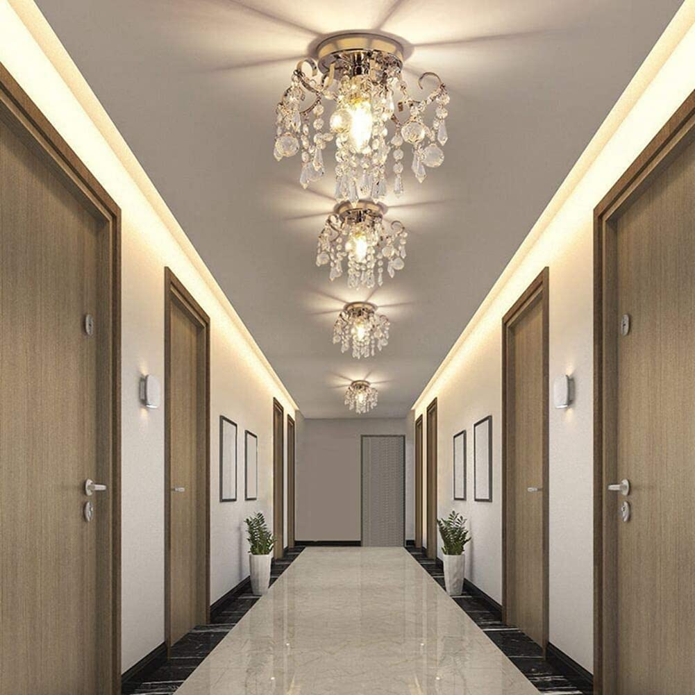 Pendant Lamp European Style Crystal Ceiling Small Chandelier Modern Minimalist Porch Aisle Corridor Restaurant Light, Silver