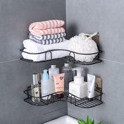 Black Adhesive Corner Shower Caddy with 2 Hooks